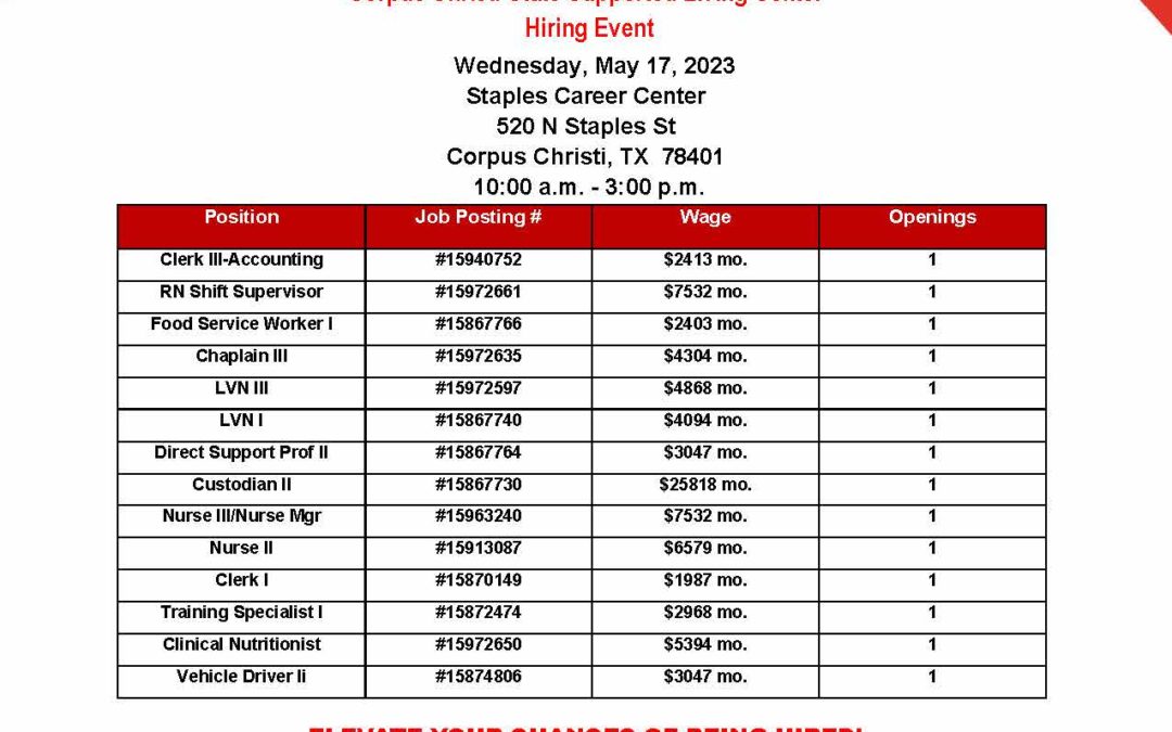 Corpus Christi State Supported Living Center Hiring Event