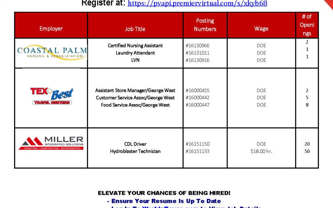 Coastal Bend Virtual Job Fair August 2023